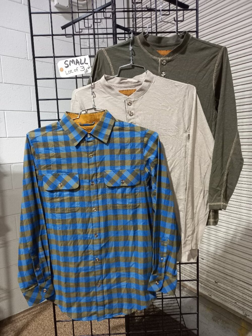 Mens Flannel Plaid Shirt + 2 Long Sleeve Henleys | Small